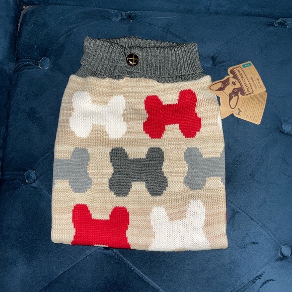 🐾 Pup Crew Bones Split Neck Dog Sweater - Picture 2 of 6
